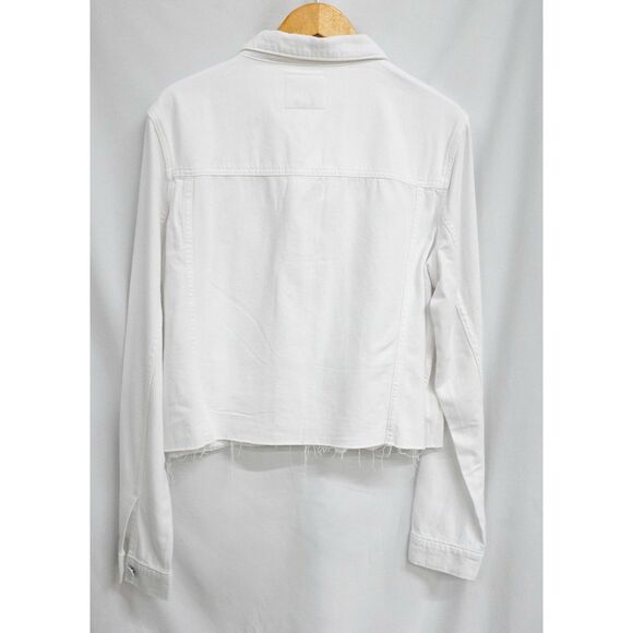 Paige Relaxed Vivienne Cropped Jean Denim Jacket w/ Raw Hem in Crisp White XL - Picture 5 of 15